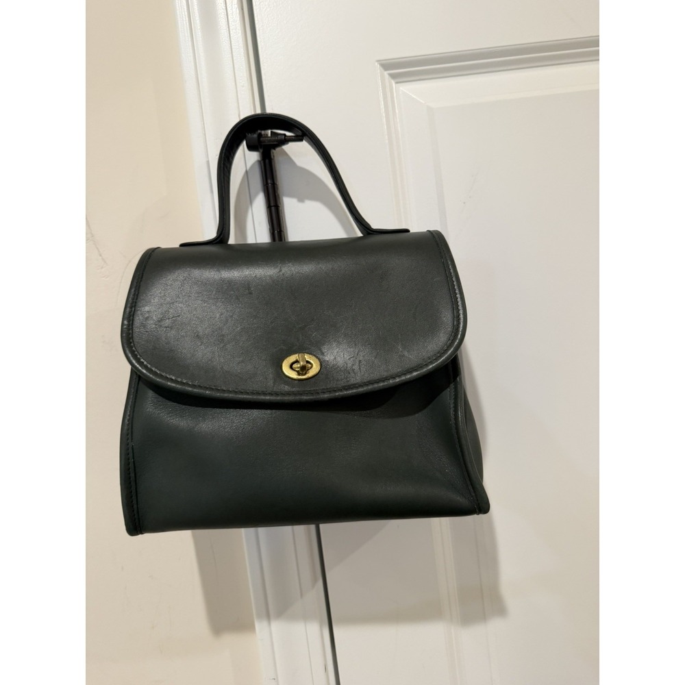 Vintage COACH 9977 MANOR Black Top Handle SATCHEL BAG Turn Lock with Strap USA